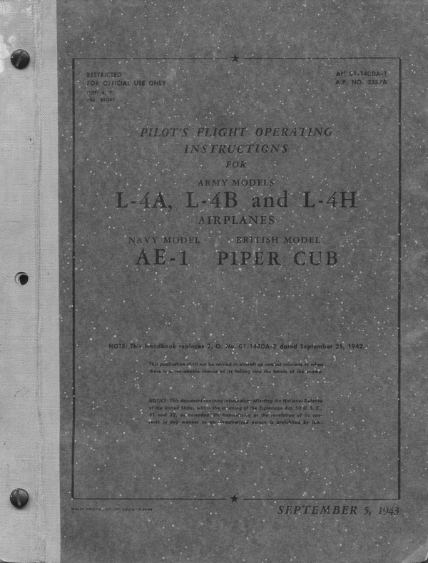 Product picture piper L4A warbird cub POH pilots manual L4B